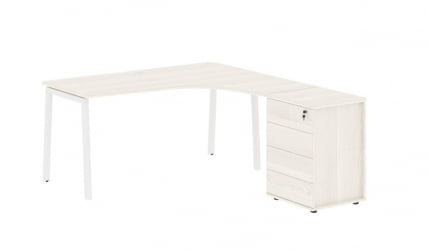 Стол эргономичный с тумбой (правый) EDIS ELCET 1518 R Ясень Траун Белый