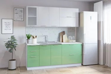 Гарнитур кухонный СОФТ В 1 (накладная мойка) металлик белый/салат.