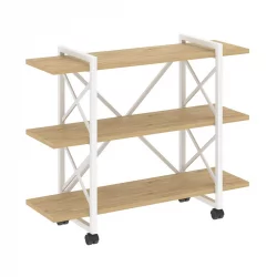 Стеллаж на колесных опорах - 3 полки LOFT  VR.L-MST.K-3.8V Металл белый Тиквуд светлый