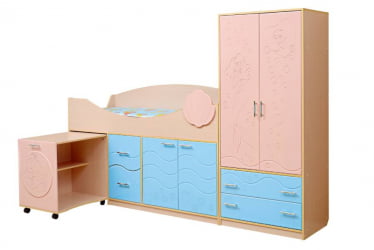 Набор модульной мебели для детской комнаты Юниор -12.2 МДФ матовый Дуб молочный/Лайм/Оранжевый