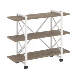 Стеллаж на колесных опорах - 3 полки LOFT  VR.L-MST.K-3.8V Металл белый Тиквуд темный