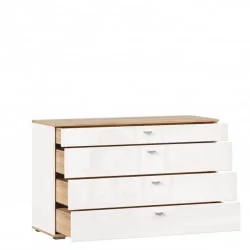 Комод 1200 с 4 ящиками и зеркалом Фиджи 011 Дуб Золотой Белый