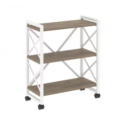 Стеллаж на колесных опорах - 3 полки LOFT  VR.L-MST.K-3.8 Металл белый Тиквуд темный