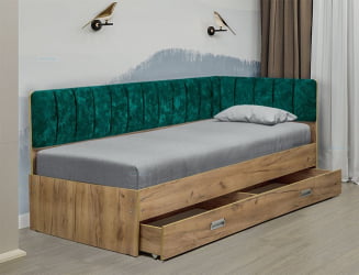 Кровать с продольной мягкой спинкой (правая) Софа №15 (900х2000) Белая Велюр 338