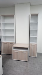 Шкаф 5 широкий верх открытый, низ закрытый Дека 10.23.111 Дуб Сантана светлый/Белый / Deka