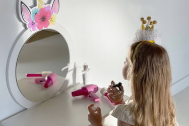 Детский стол Единорожка MK-0020 Белое дерево/белый (плюш)