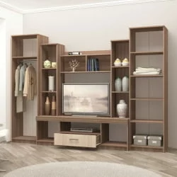 Шкаф-стенка в гостиную Атлантида 2 Б Ясень шимо темный Ясень шимо светлый