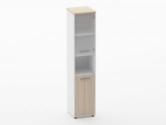 Шкаф 4 узкий верх стеклянная дверь, низ закрытый, с нишей Deka 10.19.18Пр Туя/Белый