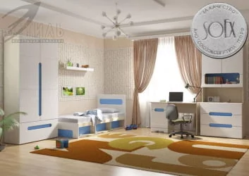 Детский шкаф для одежды Палермо Юниор 07 Белый глянец Ясень шимо светлый Синий