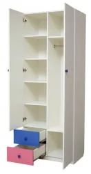 Зеленый шкаф комбинированный с ящиками и фотопечатью Совята 2.2 Белый/Оранжевый/Лайм