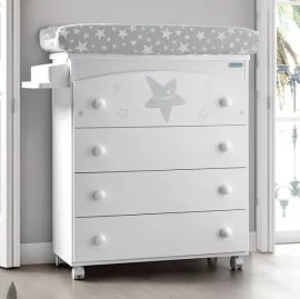 Комод в детскую Micuna Estela пеленальный B-970 white/grey матрасик grey stars