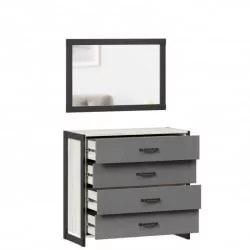 Комод с 4 ящиками с зеркалом Техно 050 Дуб Крафт белый Серый шифер