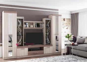 Шкаф-стенка в гостиную Атлантида 2 Б Ясень шимо темный Ясень шимо светлый