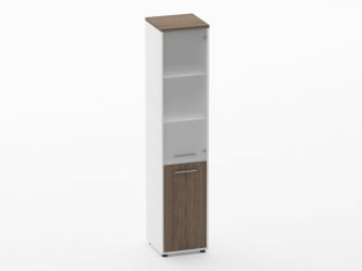 Шкаф 4 узкий верх стеклянная дверь, низ закрытый Дека 10.19.17Пр Дуб Верцаска/Белый / Deka