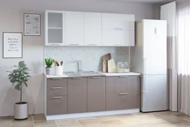 Гарнитур кухонный СОФТ В 1 (накладная мойка) рельеф белый/кофейный