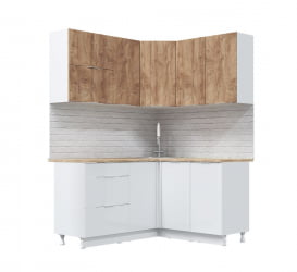 Угловая кухня Асти-вайт угловой 1.4*1.6м белый/бетон светлый/лиственница охотская/ белый глянец/ ПФ дуб бунратти (б/с 800)