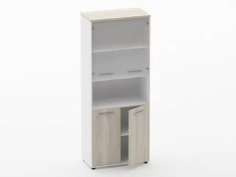 Шкаф 4 широкий верх стеклянные двери, низ закрытый, с нишей Deka 10.19.181 Дуб Сантана светлый/Белый