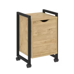 Тумба на колесных опорах с распашным фасадом LOFT VR.L-T2.K Металл черный Тиквуд светлый