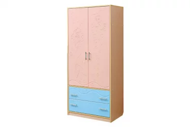 Шкаф 2-дверный Юниор-12.2 МДФ матовый Дуб молочный/Розовый металлик/Сиреневый металлик