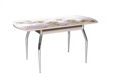 Стол раздвижной 1,45 Грация, СТЕКЛО, опоры изогнутые ХРОМ, Беленый дуб/Р008 / дуб/R008