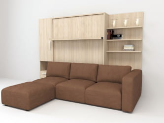 Шкаф-диван-кровать Смарт 1 левый с полкой и пуфом 1400 Ясень шимо темный