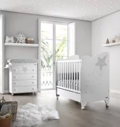 Комод в детскую Micuna Estela пеленальный B-970 white/grey матрасик grey stars