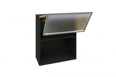 Шкаф кухонный 600 горизонтальный с 2 складными дверями комбинированный со стеклом Шервуд ЛД 281.971.000.047 Черный Дуб золотой