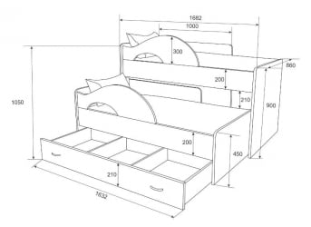 Кровать выкатная двухъярусная РАДУГА Без ящика Дуб млечный / Венге