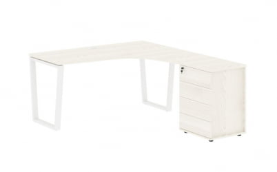 Стол эргономичный с тумбой правый EDIS EVCET 1518 R Ясень Траун Белый