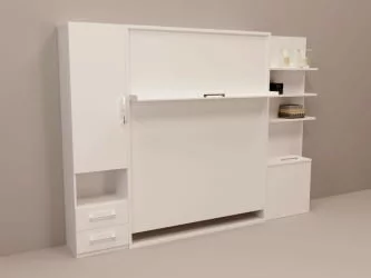 Шкаф-кровать Смарт 1 с полками 1600 правый Белая шагрень