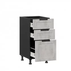 Тумба кухонная 400 с 3 ящиками ЛЮКС (4) Джамис ЛД 296.880.000.078 Черный Белый камень