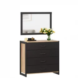 Комод с 4 ящиками с зеркалом Техно 05 Дуб Золотой Черный