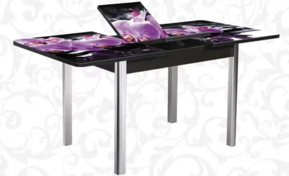 Стол раздвижной 1,55 Победа, СТЕКЛО, опоры полуовал ХРОМ, Венге/R045