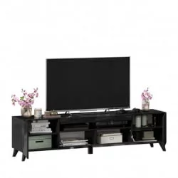 Тумба под ТВ Бруклин 1800 с опорами Черный глянец
