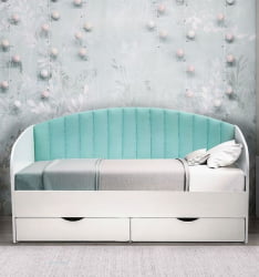 Кровать с продольной мягкой спинкой Софа №12 (800х1900) Дуб Крафт золотой Велюр 070