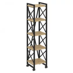 Стеллаж на колесных опорах - 5 полок LOFT VR.L-MST.K-5.4 Металл черный Тиквуд светлый