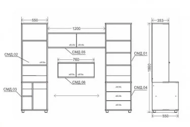 Стеллаж для детской Modul 3 Яблоня СМД.01/СМД.03