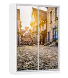 Шкаф-купе со стеклом Экспресс Дуо 1600х2200h Улица/Белый снег