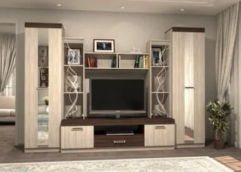 Шкаф-стенка в гостиную Атлантида 2 Б Ясень шимо темный Ясень шимо светлый