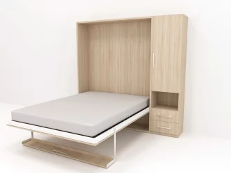 Двуспальная кровать с подъёмным механизмом Смарт 1 со шкафом 1400 правый Дуб молочный