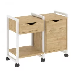 Тумба на колесных опорах наборная. Вариант №3 LOFT VR.L-TN-3.K Металл белый Тиквуд светлый