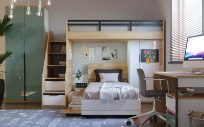 Кровать-чердак правая Урбан ЛД 528.170.000 Дуб Золотой/Белый