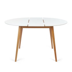 Стол круглый раскладной обеденный BOSCO (Боско) основание бук, столешница мдф, 100*75*100+30см, Белый+Натуральный ( Бук)