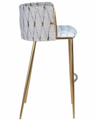 Стул барный DOBRIN EMMA GOLD (белый PU (T-01), белая ткань (F-49))