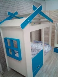 Ящик и ступенька для кровати Теремок Белый-Лазурь