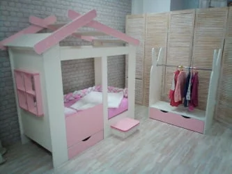 Кровать Теремок без ящика Белая-Розовая