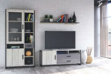 Гостиная Техно №2 Дуб Крафт белый/Серый шифер