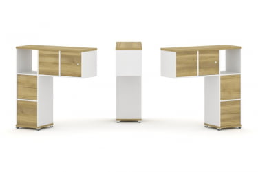 Надставка на стол низкая двухсторонняя + задняя стенка (4 шт.) + блок с 2-мя ящиками (2 шт.) + распашной фасад (2 шт.) CОНCЕПТ CН.ДНН-004 Дуб Винченцо Белый бриллиант Белый металл / CONCEPT CN.DNN-004