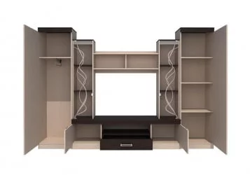 Шкаф-стенка в гостиную Атлантида 2 Б Ясень шимо темный Ясень шимо светлый