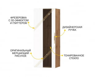 Шкаф-витрина малый (лев/прав) Монако 606.07 Дуб Вотан / Белый шпон/ Альпийский белый